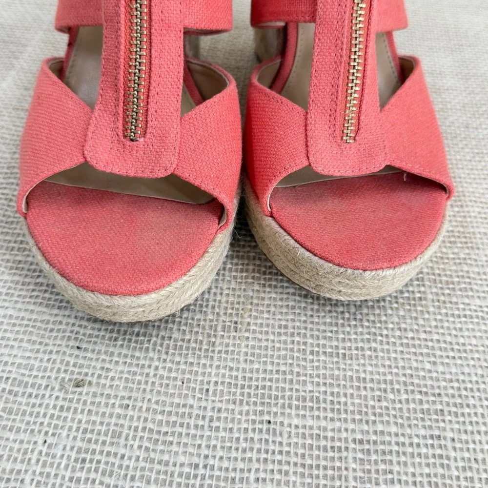Michael Michael Kors Damita Coral Pink Canvas Espadrille Wedge Sandals‎ Size 8M